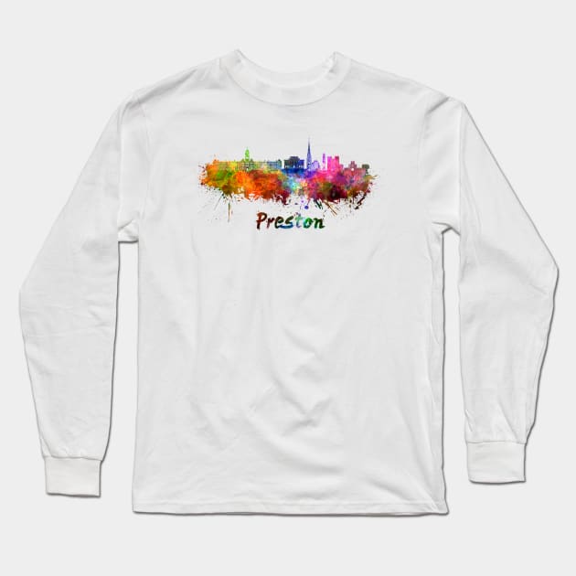 Preston skyline in waercolor Long Sleeve T-Shirt by PaulrommerArt